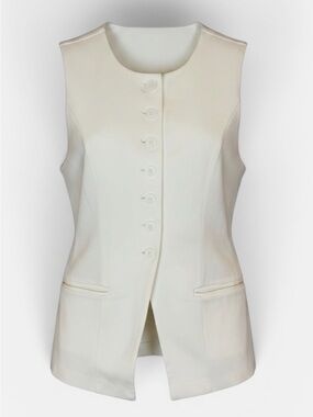 Cream Sleeveless Button-Up Long Vest by Joie